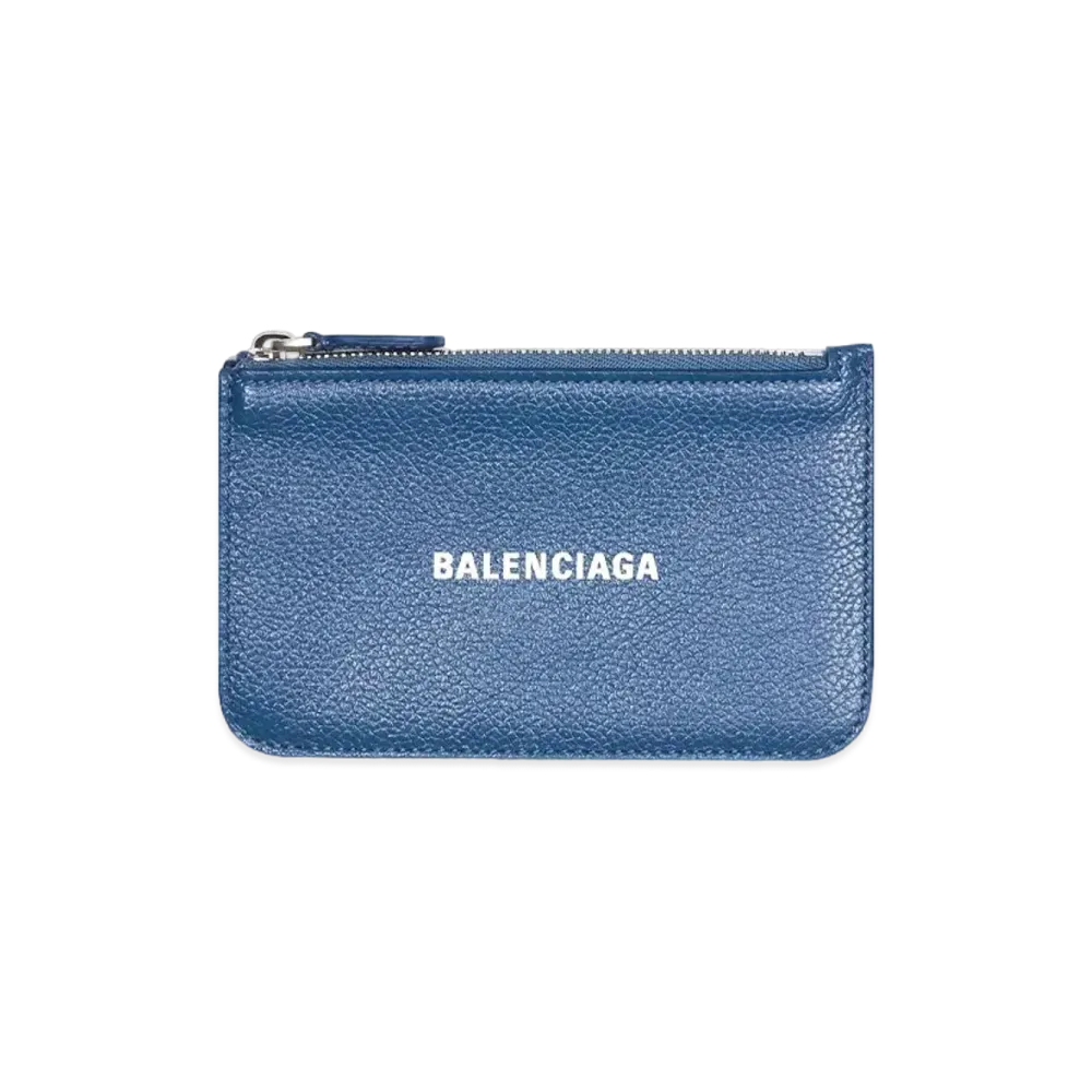 BALENCIAGA Cash Large Long Coin And Card Holder In Grained Calfskin "Dark Blue"