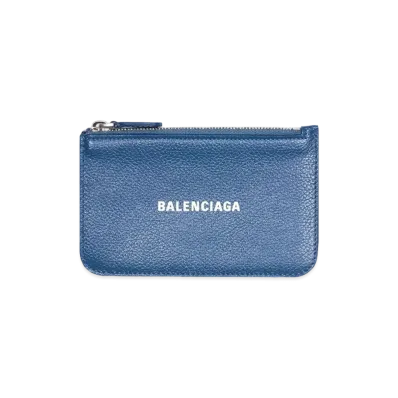 BALENCIAGA Cash Large Long Coin And Card Holder In Grained Calfskin "Dark Blue"