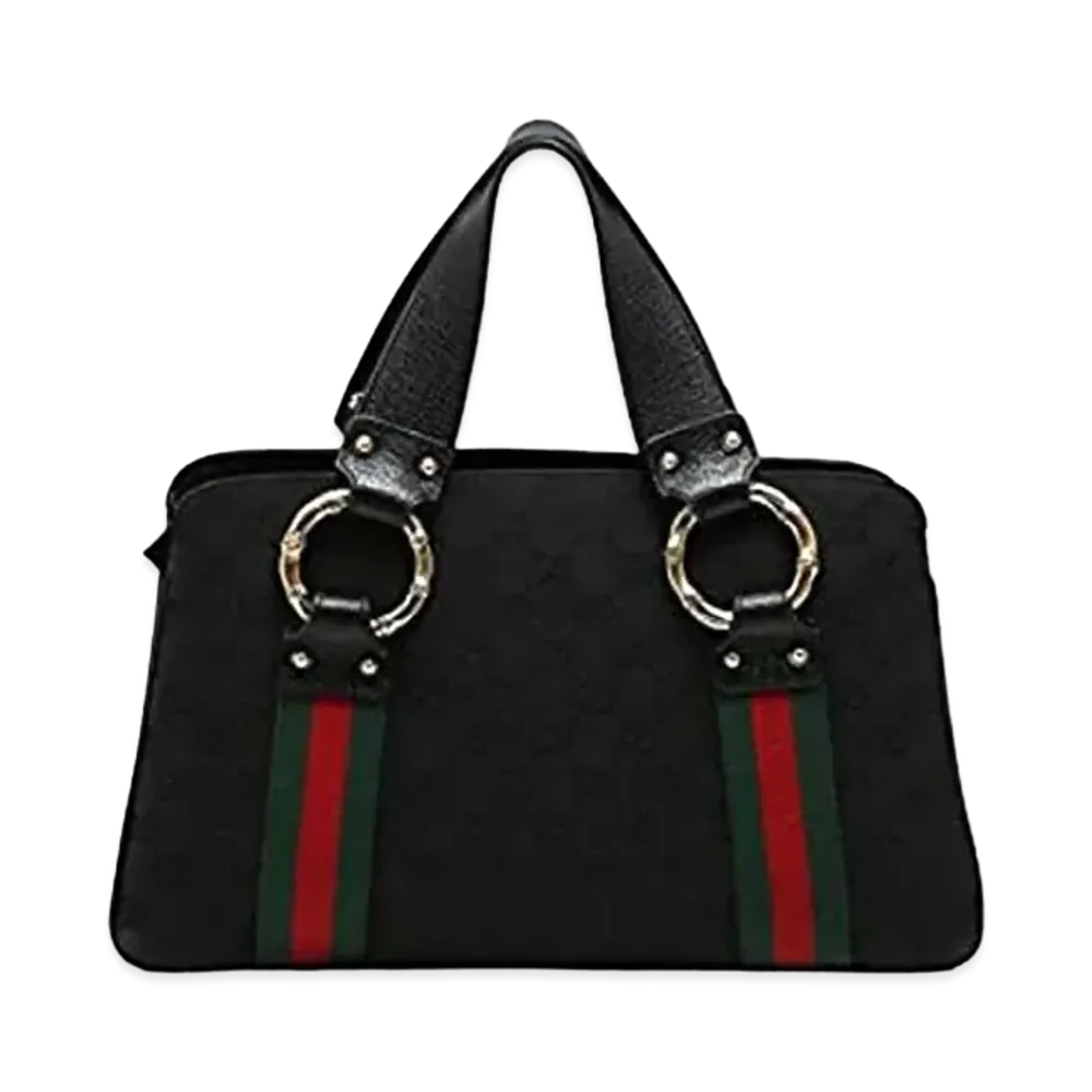 GUCCI Canvas Bamboo Hand Bag "Black"