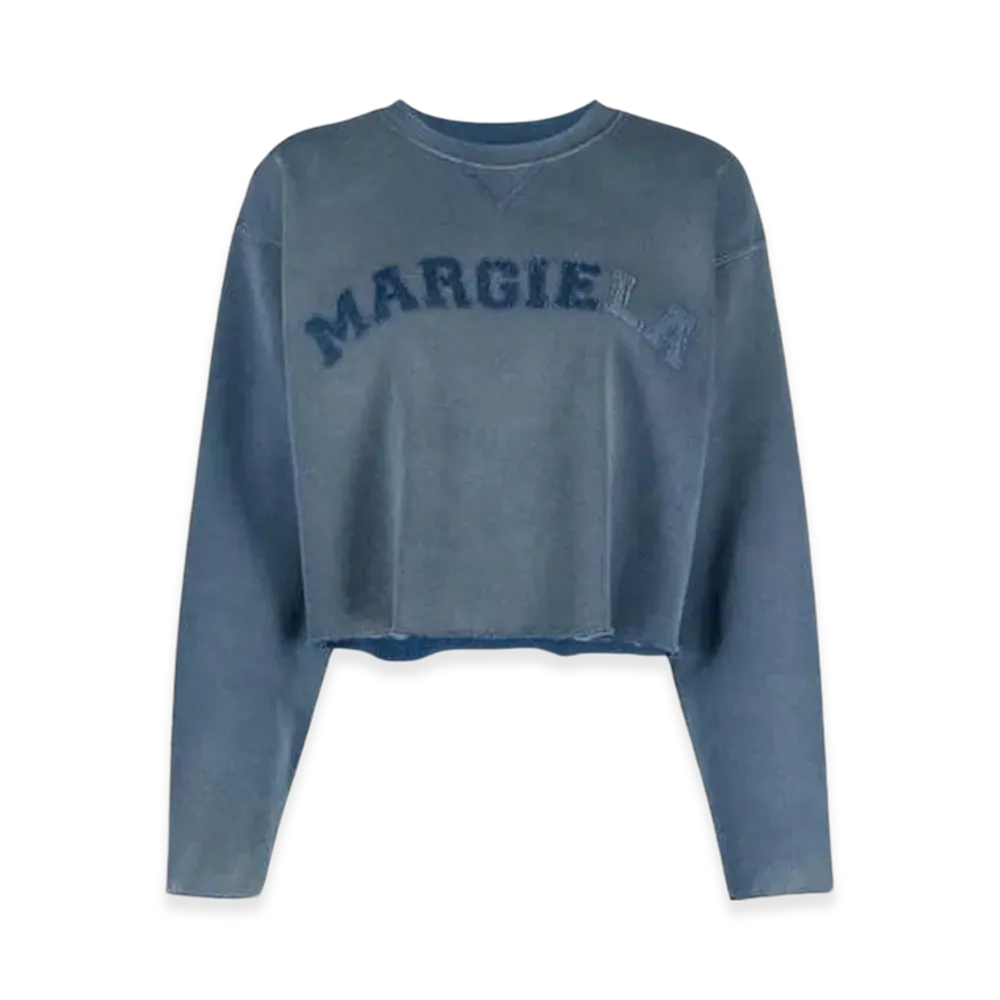 Maison Margiela Women's Logo Vintage Cotton Cropped Sweatshirt "Blue"