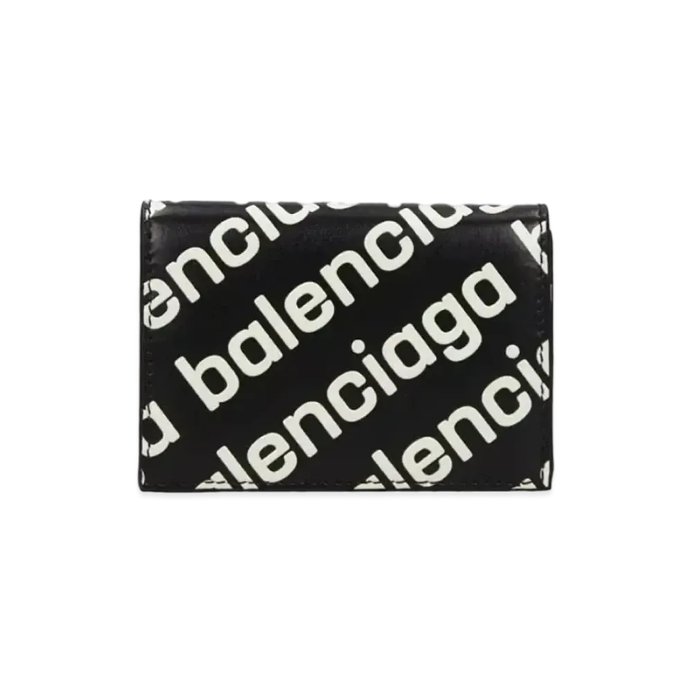 BALENCIAGA Cash Wallet Glow In the Dark Allover Logo Printed Smooth Calfskin "Black"