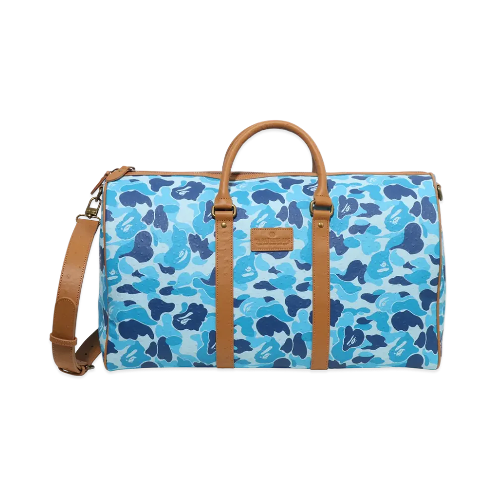 A BATHING APE Pu Ostrich Boston Bag "Blue"