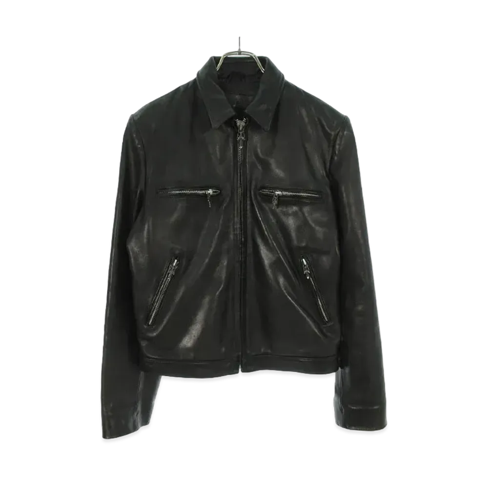 Chrome Hearts Collar Single Dagger Zip Leather Jacket "Black"