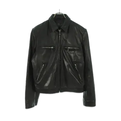 Chrome Hearts Collar Single Dagger Zip Leather Jacket "Black"