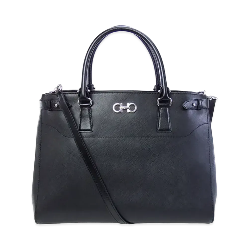 Salvatore Ferragamo Batik Gancini Leather 2WAY Bag "Black"