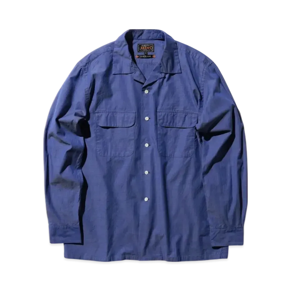BEAMS Open Collar Slab Chambray "Blue"