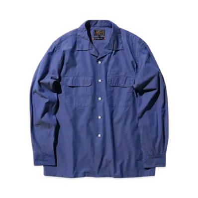 BEAMS Open Collar Slab Chambray "Blue"