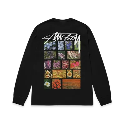 Stussy Flower Grid Pigment Dyed LS Tee "Black"