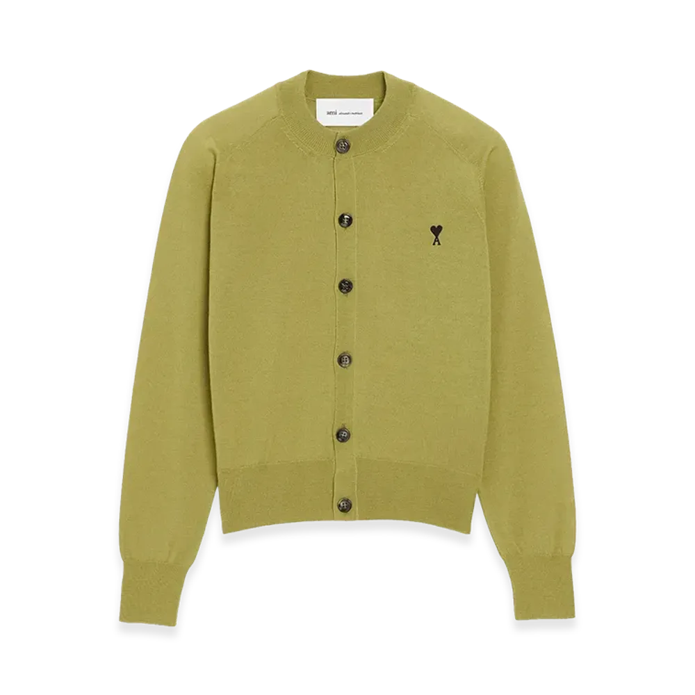 AMI PARIS Wool Crewneck Ami De Coeur Cardigan "Green"