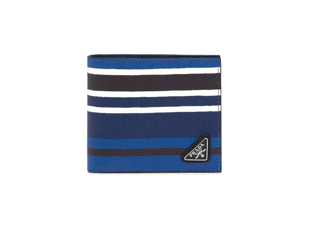 PRADA Print Saffiano Leather Wallet With Coin Pocket "Light Blue"