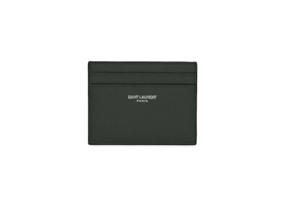 SAINT LAURENT Saint Laurent Paris Credit Card Case In Grain De Poudre Embossed Leather "Dark Green"