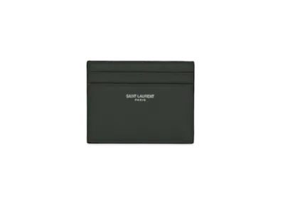 SAINT LAURENT Saint Laurent Paris Credit Card Case In Grain De Poudre Embossed Leather "Dark Green"