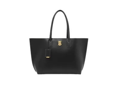 Burberry Medium Monogram Motif Leather Tote "Black"