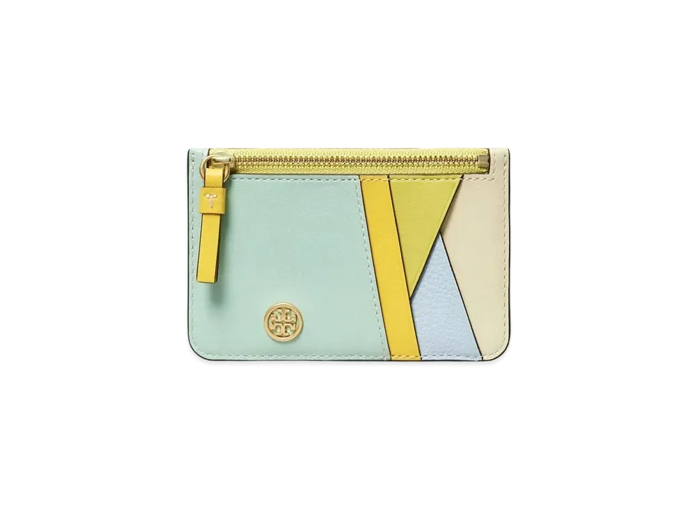 Tory Burch Walker Patchwork Top-Zip Card Case "Mint"