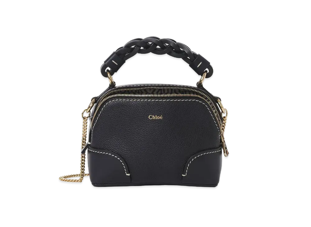 Chloe Mini Daria Chain Bag In Grained & Shiny Calfskin "Blue"