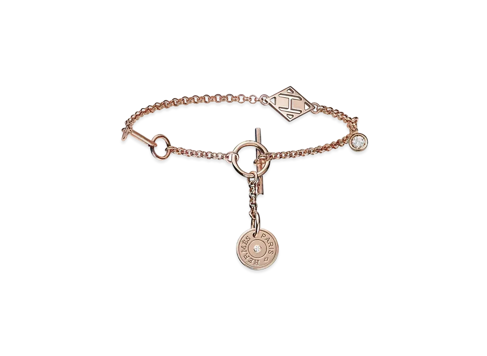 Hermes Gambade Bracelet "Pink Gold/2 Diamonds"