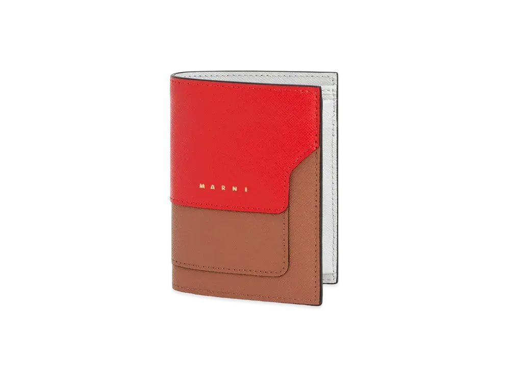 Marni Saffiano Leather Bi-Fold Tri-Coloured Wallet White Brown And Red "Tulip/Tobacco/Pelican"