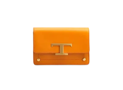 TOD'S Leather T Timeles Belt Bag With Metal Shoulder Strap Micro "Orange"