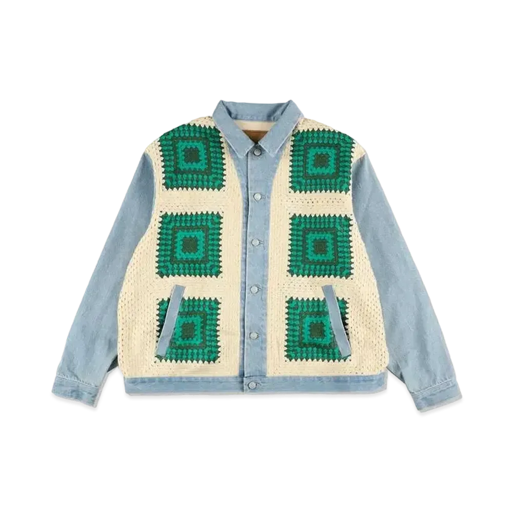 WIND AND SEA Crochetknit x Denim Jacket "Beige/Green"