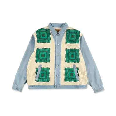 WIND AND SEA Crochetknit x Denim Jacket "Beige/Green"