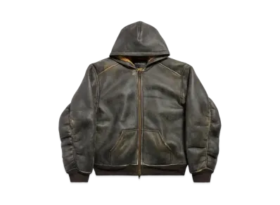 BALENCIAGA Shearling Zip-Up Hoodie Large Fit in Shearling "Dark Brown"