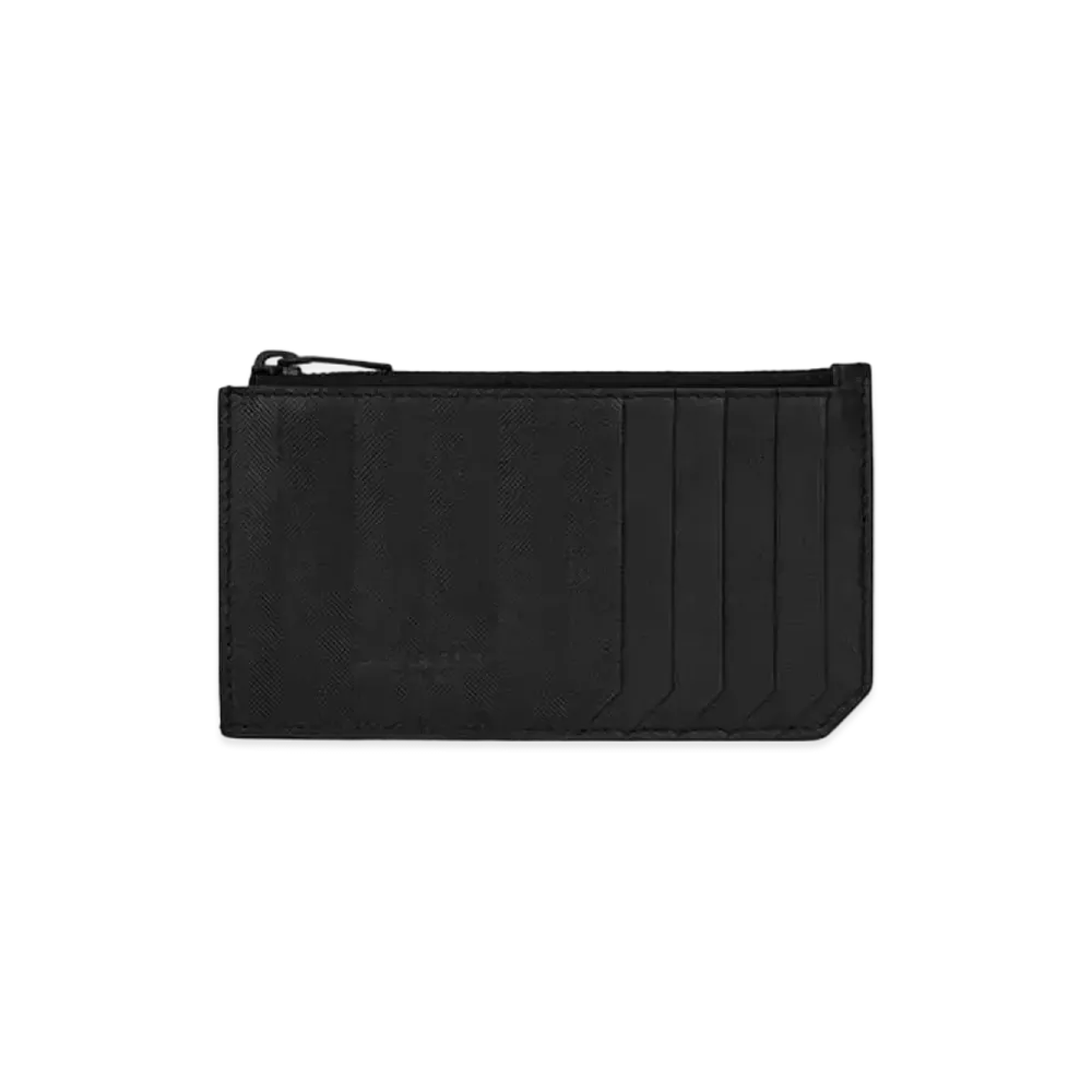 Saint Laurent Paris Fragments Zipped Card Case In Chevron Quilted Leather "Black"