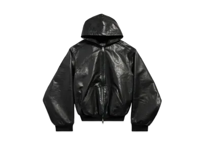 BALENCIAGA Lined Zip-Up Hoodie Large Fit in Shiny Cowskin "Black"