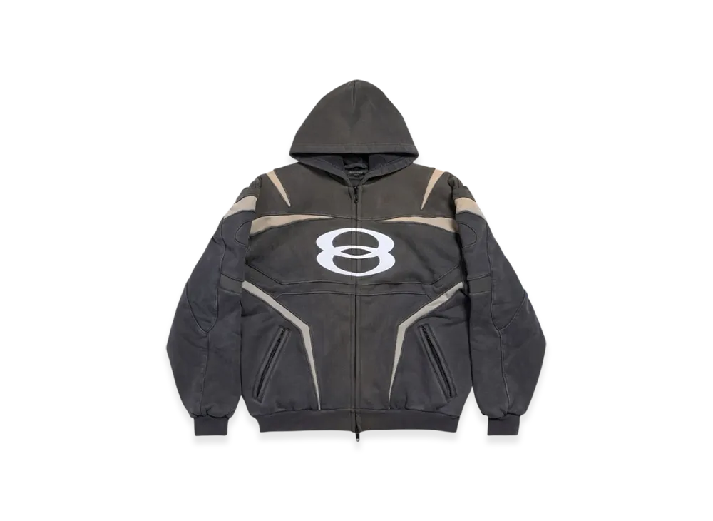 BALENCIAGA Unity Sports Icon Biker Oversized Zip-Up Hoodie "Black White"