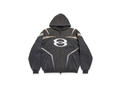 BALENCIAGA Unity Sports Icon Biker Oversized Zip-Up Hoodie "Black White"