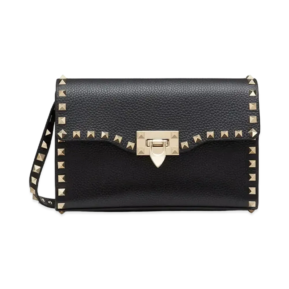 Valentino Small Rockstud Grainy Calfskin Crossbody Bag "Black"