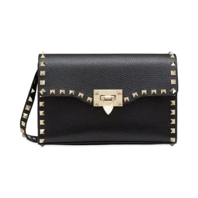 Valentino Small Rockstud Grainy Calfskin Crossbody Bag "Black"