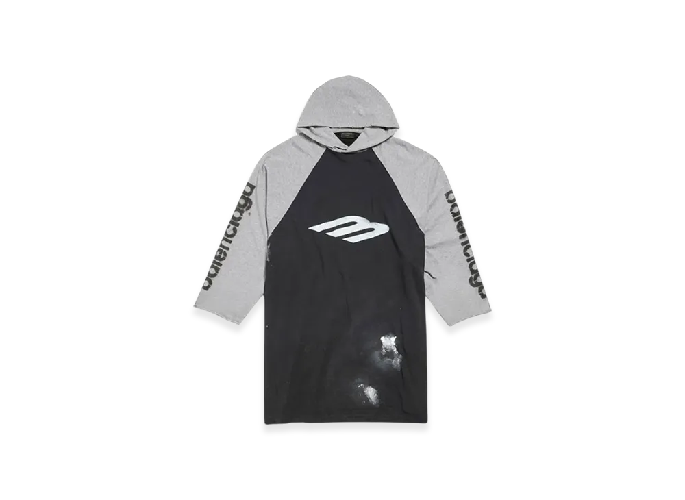 BALENCIAGA 3B Stencil Hooded Raglan T-Shirt Oversized "Black"