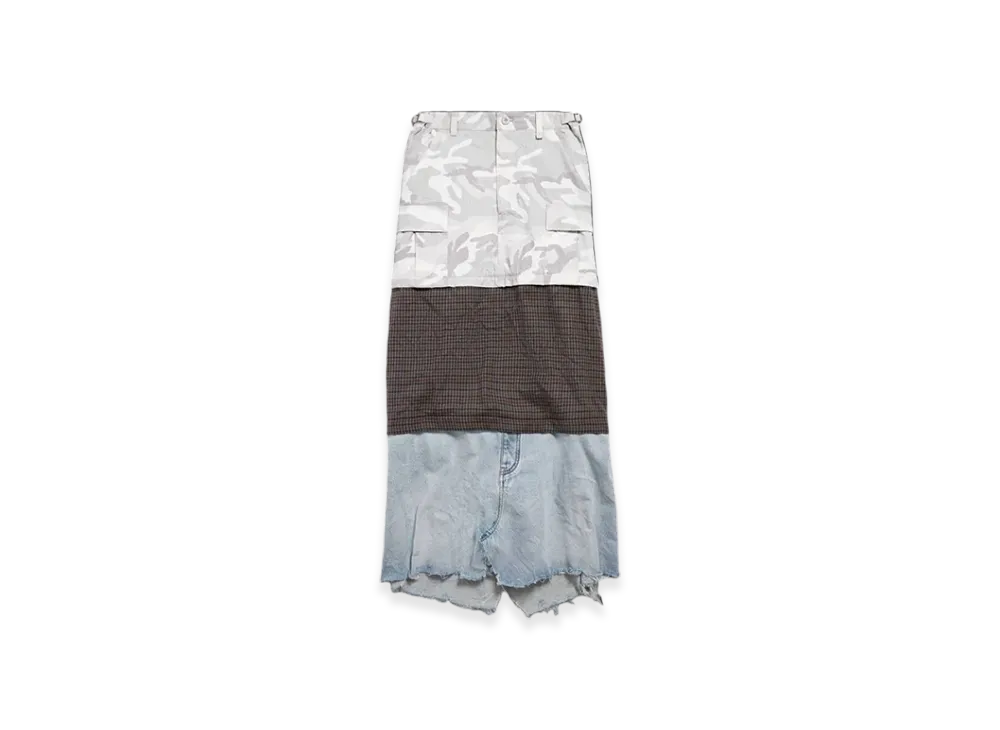 BALENCIAGA Women's Grayscale Camo Maxi Layered Cargo Skirt "Multicolor"