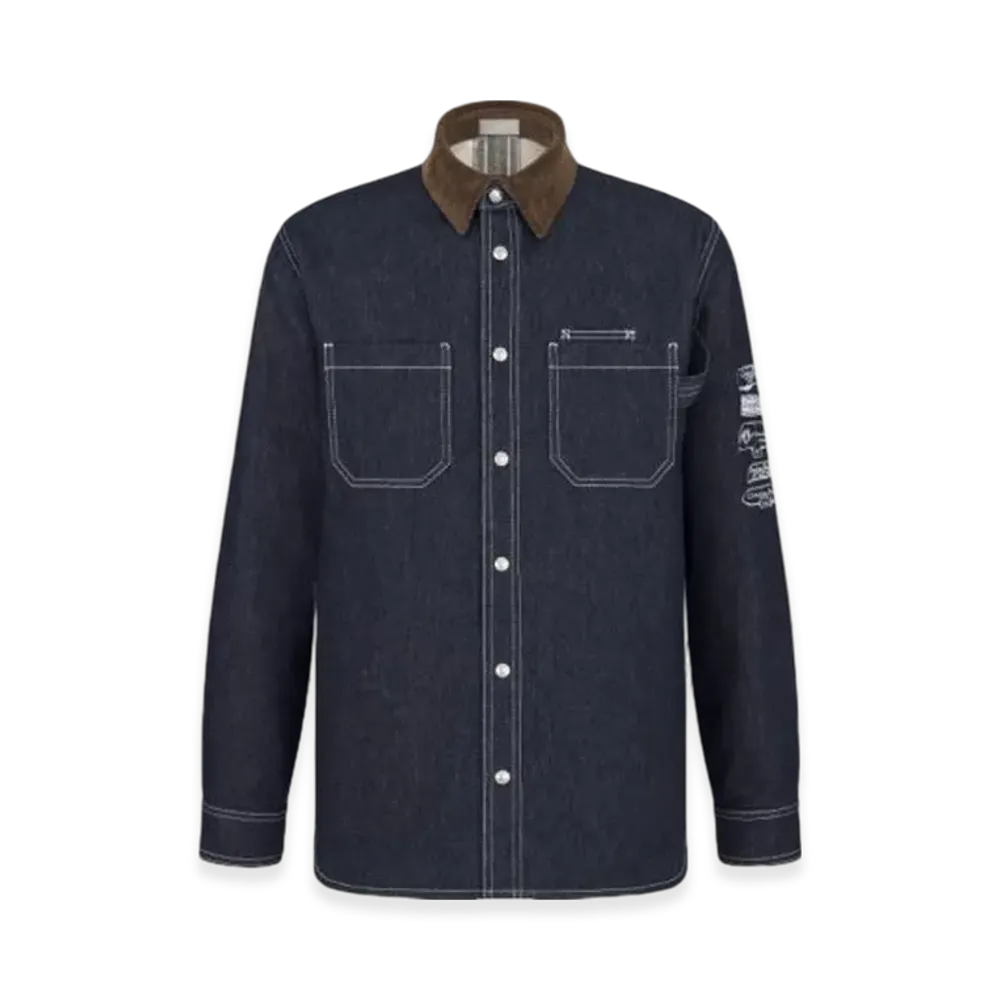 Dior Archives Labels Cotton Twill Overshirt "Navy Blue"