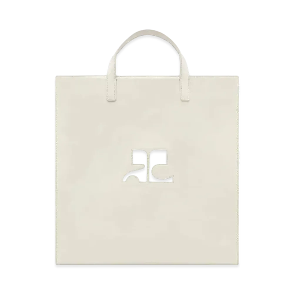 Courreges Reedition Naplack Leather Tote Bag "Mastic Grey"