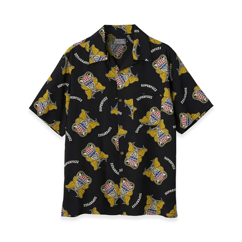 HYSTERIC GLAMOUR Levitated Girl Open Collar Shirt "Other Black"