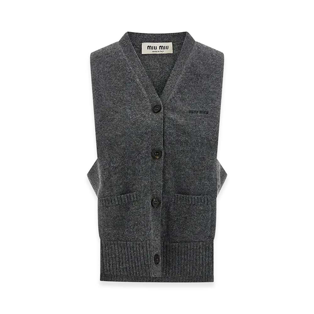 MIU MIU Women's Cardigan Vest With Open Sides "Gray"
