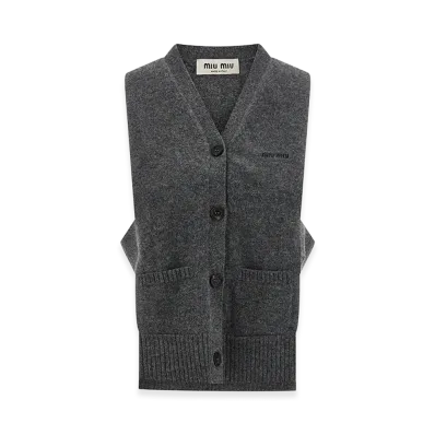 MIU MIU Women's Cardigan Vest With Open Sides "Gray"