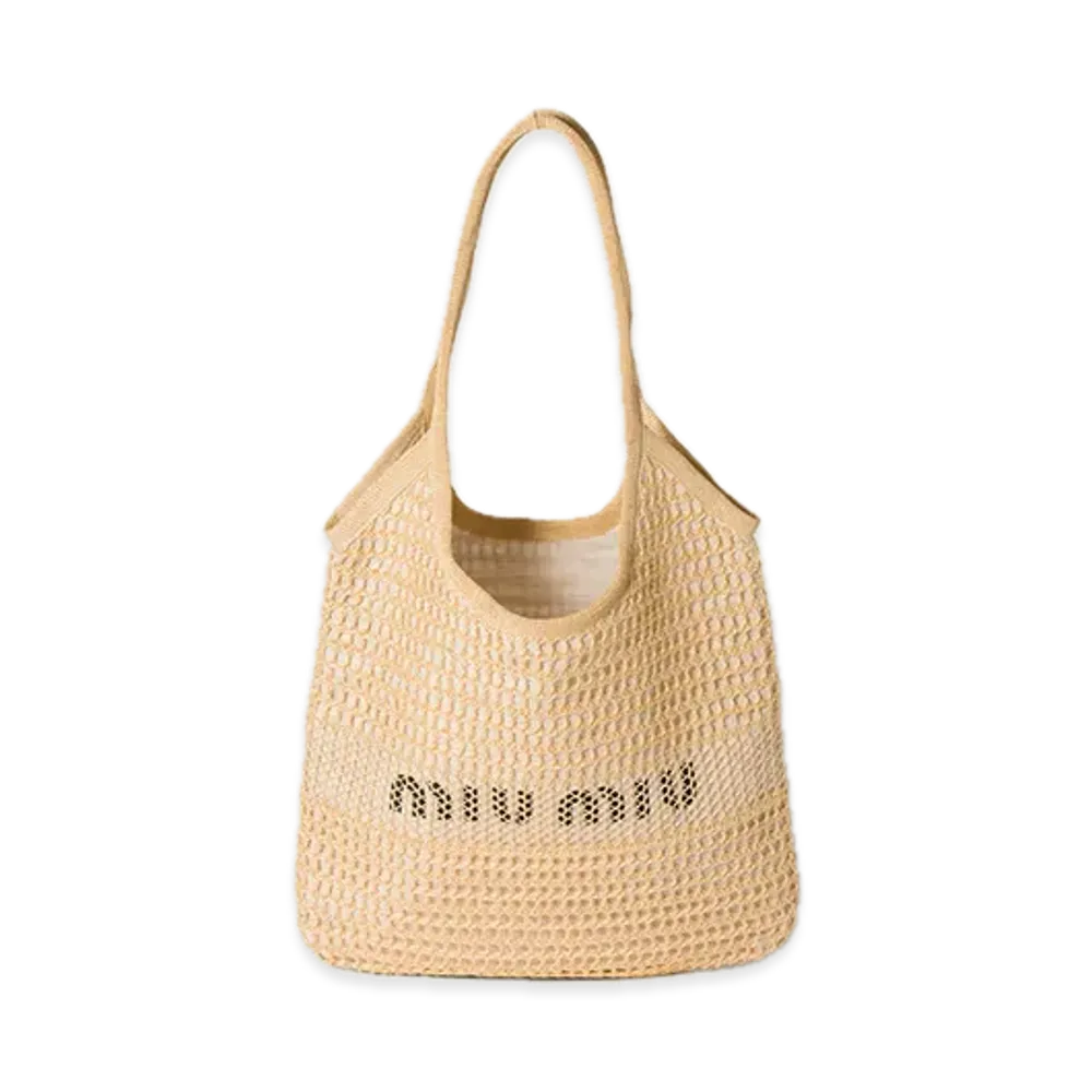 MIU MIU Ivy Raffia-Effect / Linen Bag "Beige"