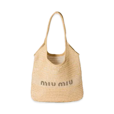 MIU MIU Ivy Raffia-Effect / Linen Bag "Beige"