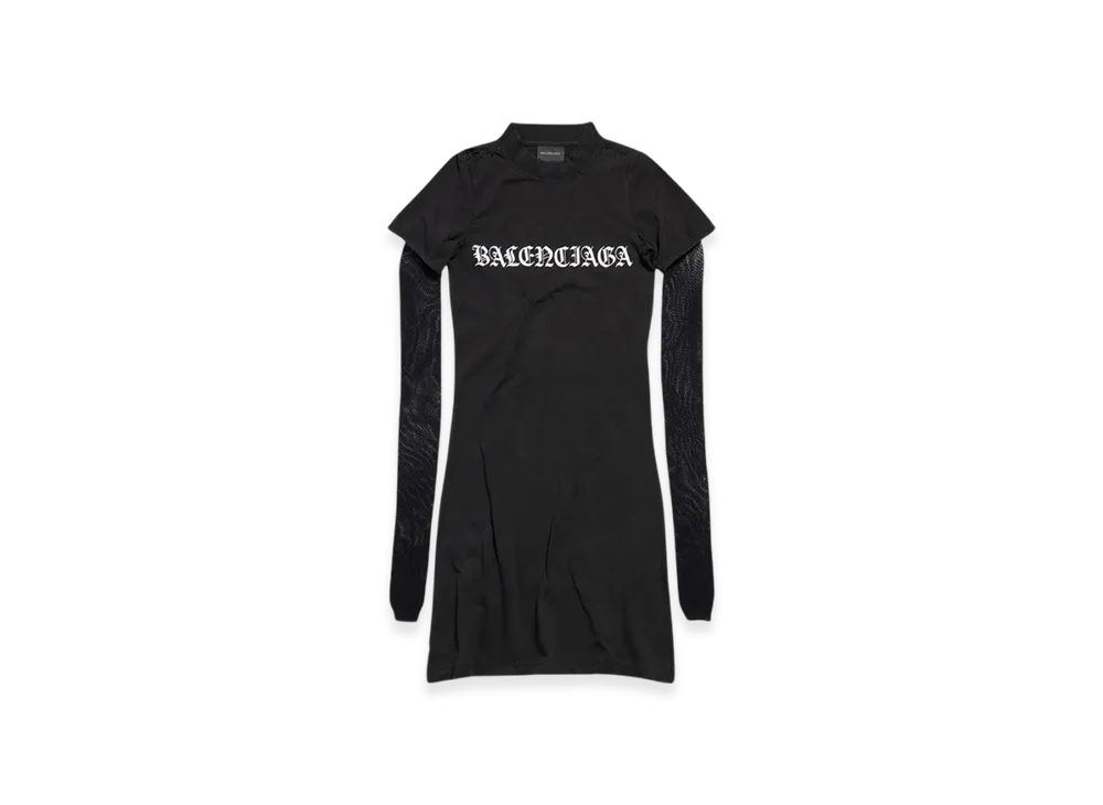 BALENCIAGA Women's Gothic Type Mesh Sleeve Dress "Black"
