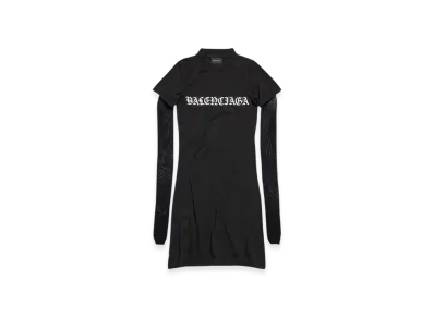 BALENCIAGA Women's Gothic Type Mesh Sleeve Dress "Black"