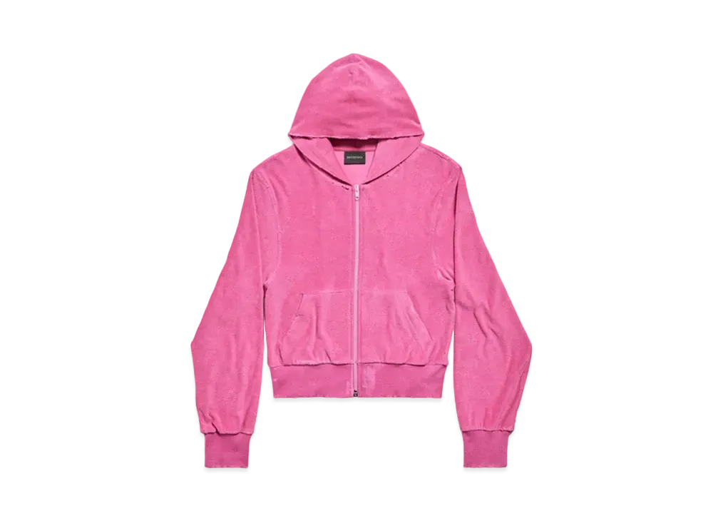 BALENCIAGA Women's BB Motel Zip-Up Hoodie Fitted in Velvet "Dark Pink"