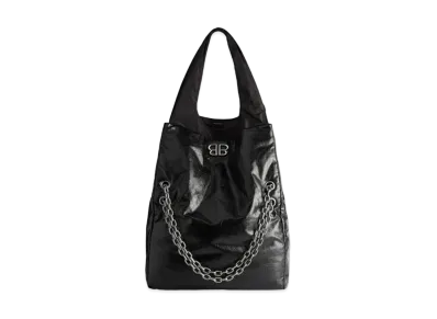 BALENCIAGA Monaco Large Chain Bag Plus in Arena Calfskin and Nylon with Aged-Silver Hardware "Black"