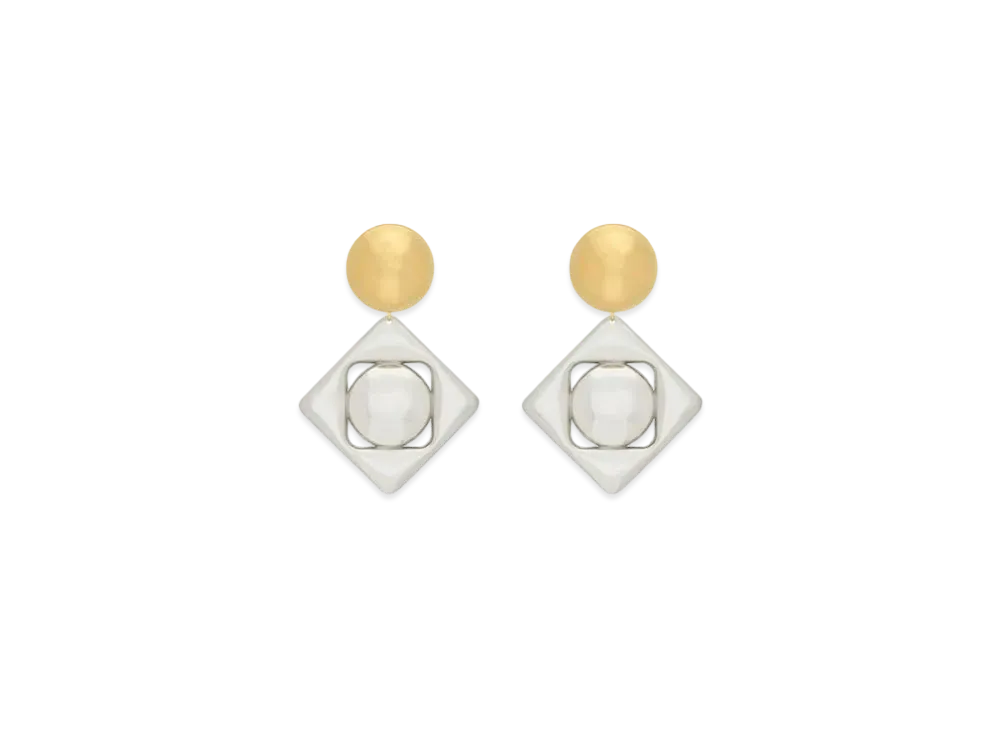 Saint Laurent Geometric Earrings in Metal "Palladium Gold"