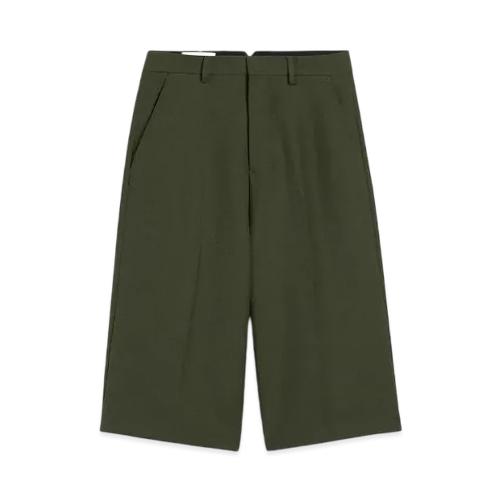 AMI PARIS Green Wool Wide Bermuda "Loden"