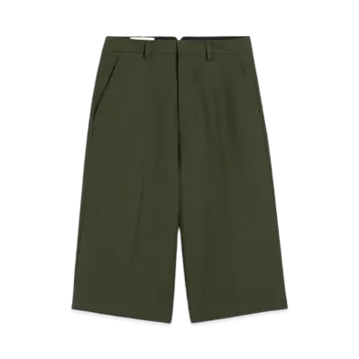 AMI PARIS Green Wool Wide Bermuda "Loden"