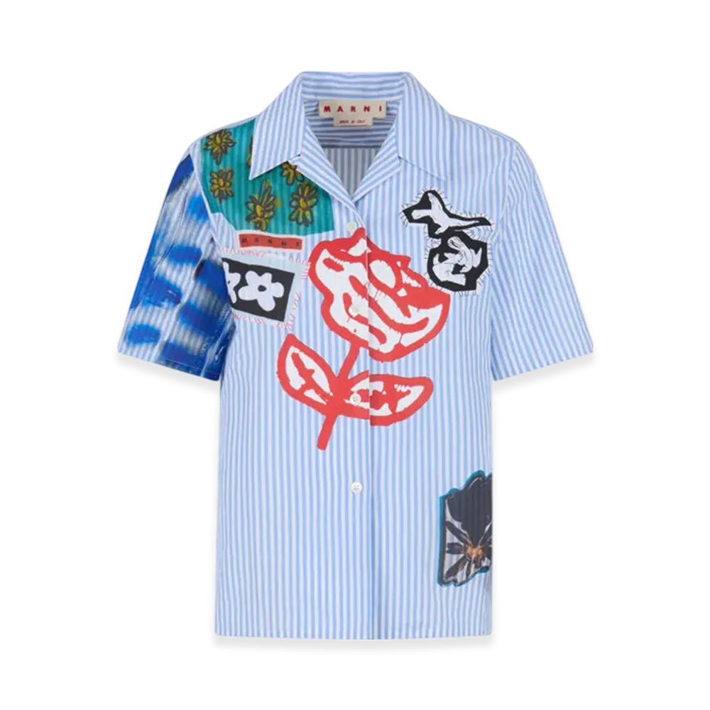 MARNI x Olaolu Slawn x Soldier Boyfriend Striped Poplin Bowling Shirt "Iris Blue"