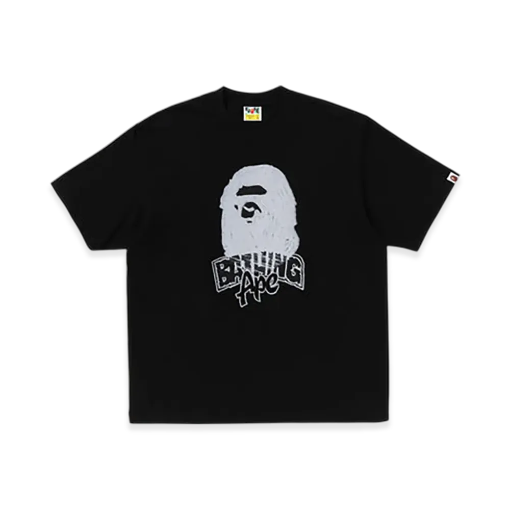 A BATHING APE Hand Drawn Ape Head Relaxed Fit Tee "Black"