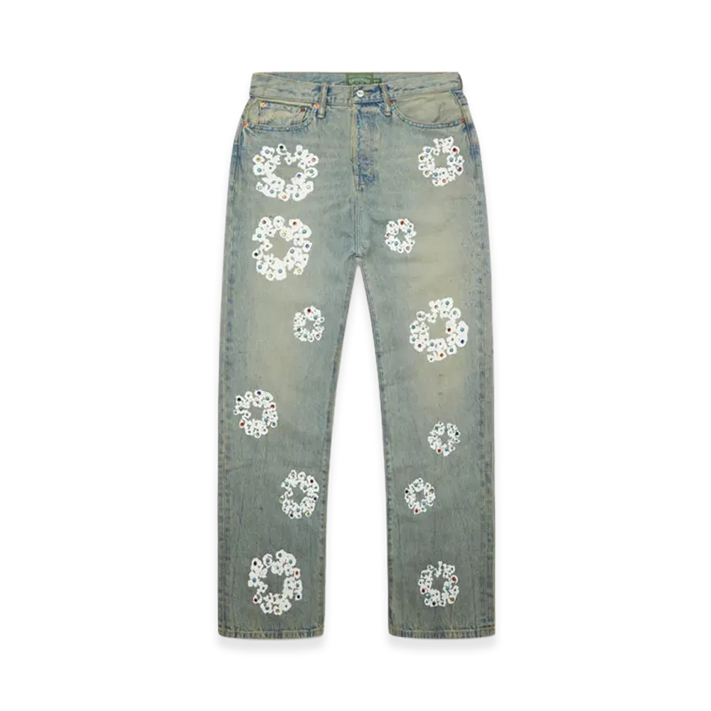 DENIM TEARS Baggy Studded Cotton Wreath Denim Pant "Dirty Wash"